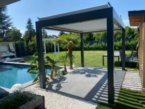 Heliomatik Pergola Faltdach anthrazit für Pool