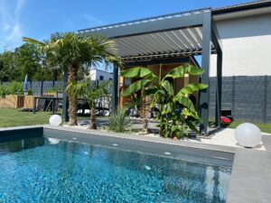 Heliomatik Pergola Lamellendach anthrazit mit LED integriert für Pool