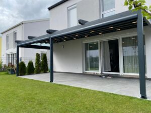 Heliomatik Pergola Faltdach mit integrierten LED anthrazit